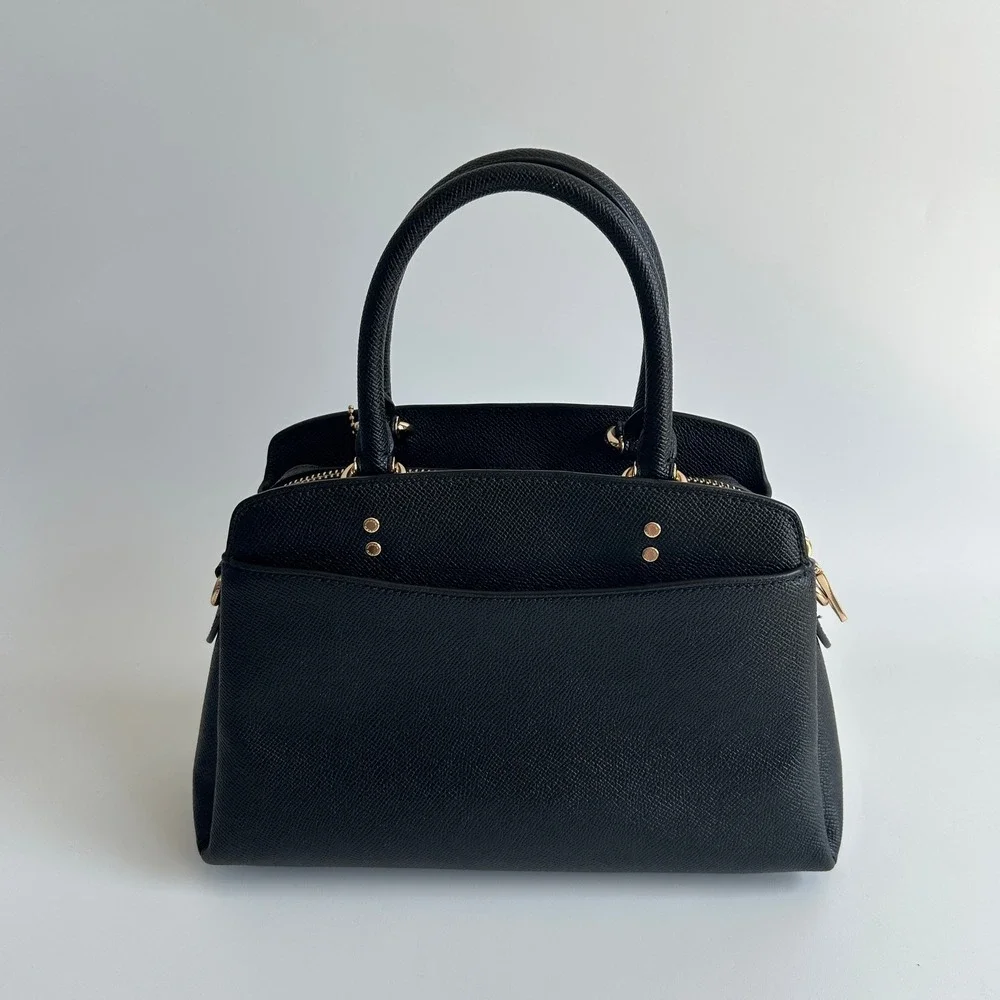 Coach Lillie Carryall Black Crossgrain Leather Satchel Excellent